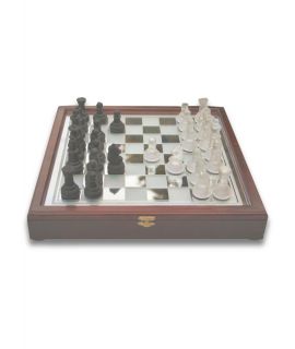 Glazen schaakspel 35 - in luxe houten - zwarte doorzichtige schaakstukken - Raindroptime
