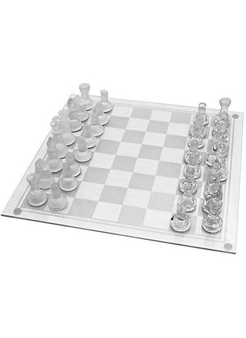 Afrikaanse Onvermijdelijk Schotel Glazen schaakspel 20 cm - melkwitte en doorzichtige schaakstukken -  Raindroptime