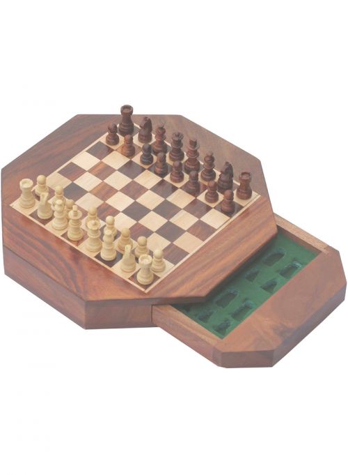 Achthoekig magnetisch schaakspel voor reis 18 x 18 x 3,5 cm - Raindroptime