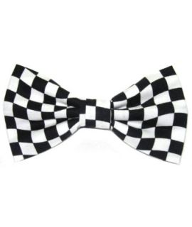 Black and white polyester checkered slim bow tie