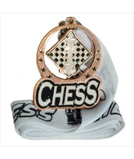 Bronze spinning chess medal with ribbon