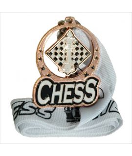 Bronze spinning chess medal with ribbon