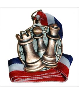 Bronze round chess medal with ribbon