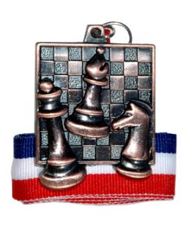 Bronze square chess medal with ribbon