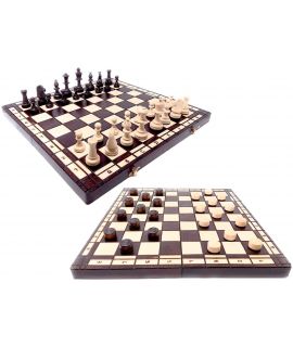 Chess pearl and checkers set 35 cm with traditional burn technique