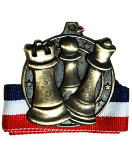 Gold round chess medal with ribbon