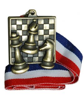 Gold square chess medal with ribbon