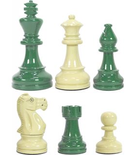 Hoogglans groen en crème schaakstukken verzwaard - koningshoogte 95 mm (#6)