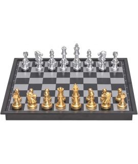 Magnetic travel chess set with gold and silver pieces 25 x 12.5 cm