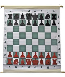 Magnetic chess demonstration board rollable - black and red pieces