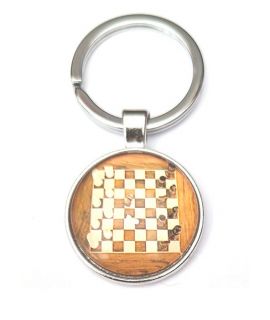 Sleutelhanger schaakbord bruin 27mm