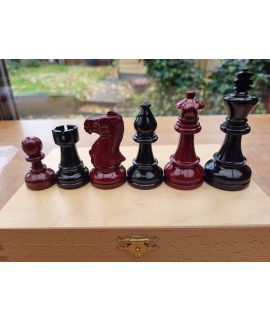 Hoogglans rood en zwart schaakstukken verzwaard - koningshoogte 95 mm (#6)