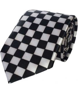 Black and white polyester checkered slim tie